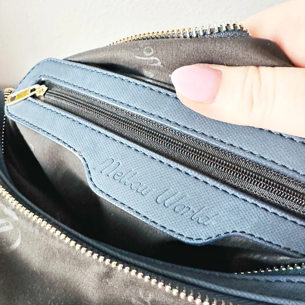 Mellow World Sequin Striped Blue Denim Double Zip Pocket Hobo Shoulder Bag